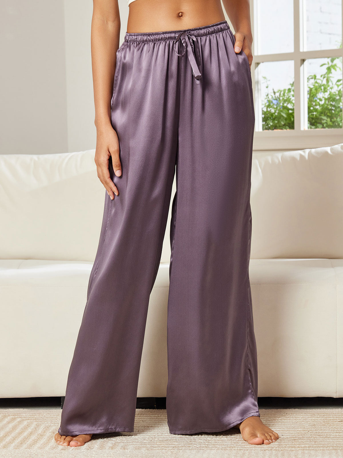 [رمادي أرجواني] SilkSilky-SA الحرير الخالص Womens Pants 001