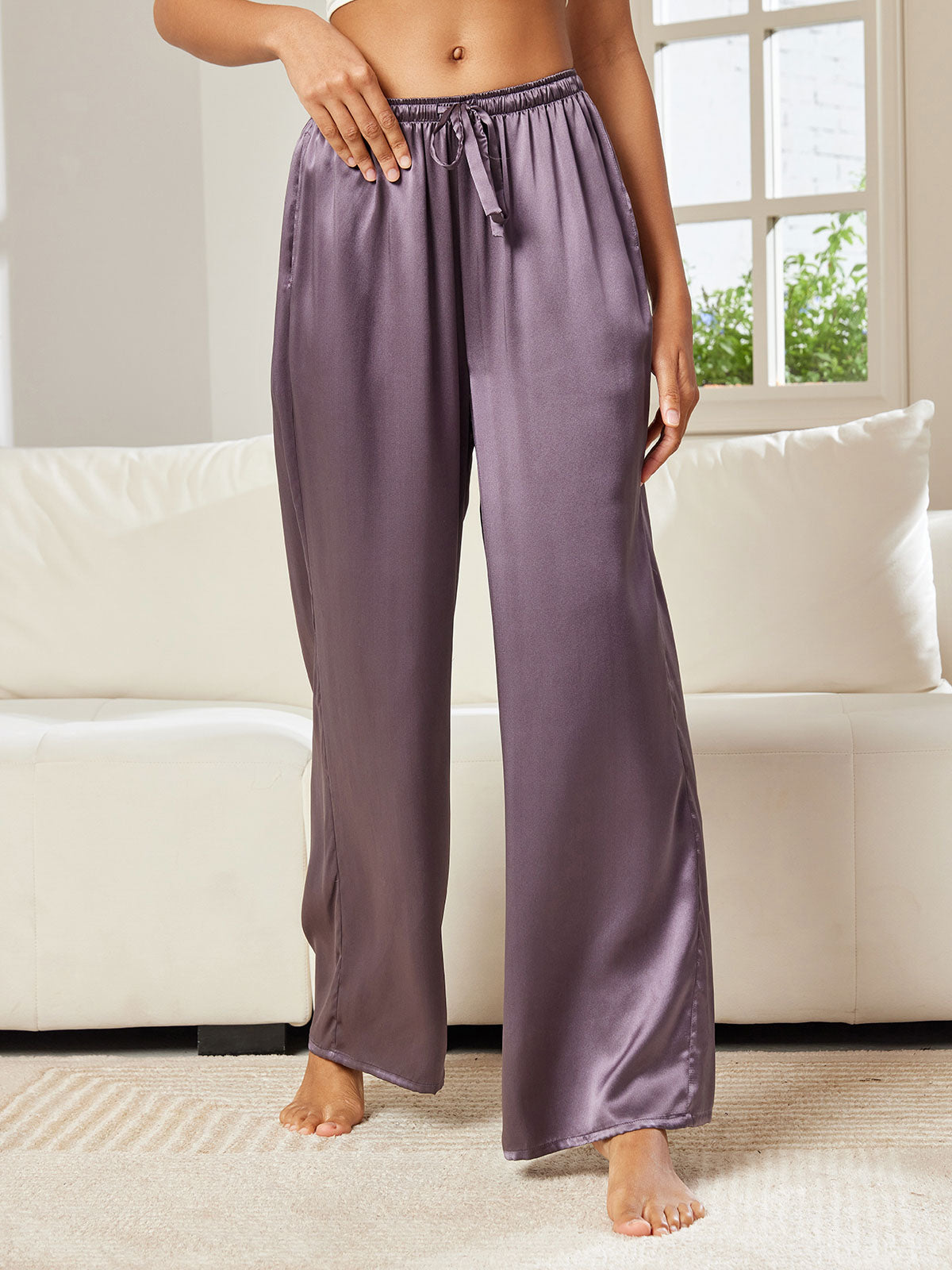 [رمادي أرجواني] SilkSilky-SA الحرير الخالص Womens Pants 005