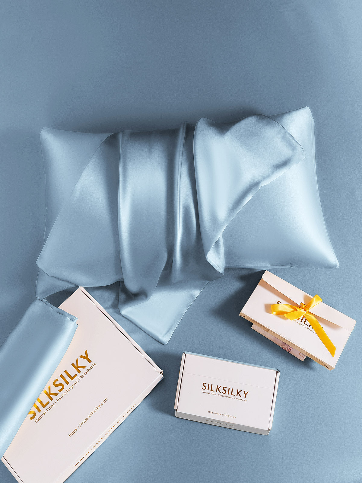 [أزرقفاتح] SilkSilky-SA 19Momme الحرير الخالص Pillowcase 005