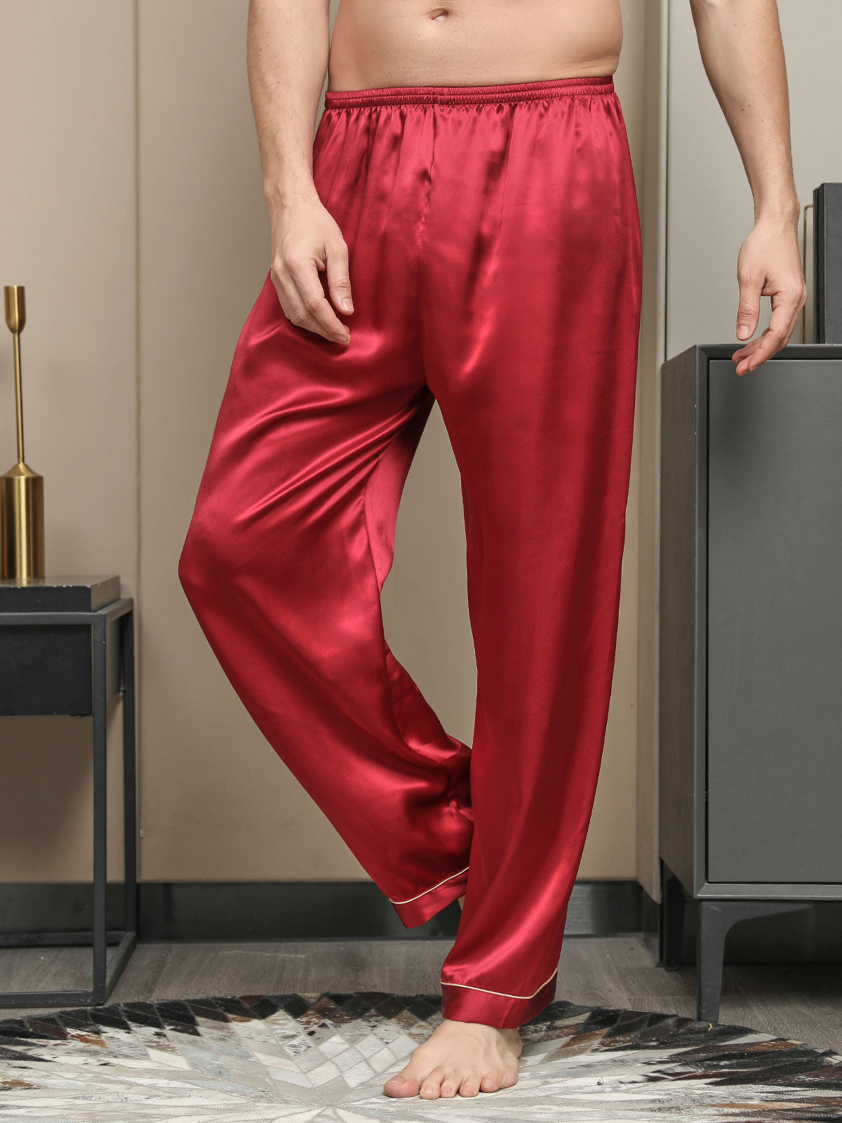 [أحمر] SilkSilky-SA الحرير الخالص Mens Sleep Bottoms 001