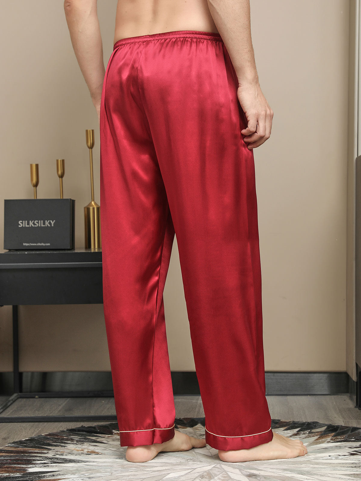 [أحمر] SilkSilky-SA الحرير الخالص Mens Sleep Bottoms 002