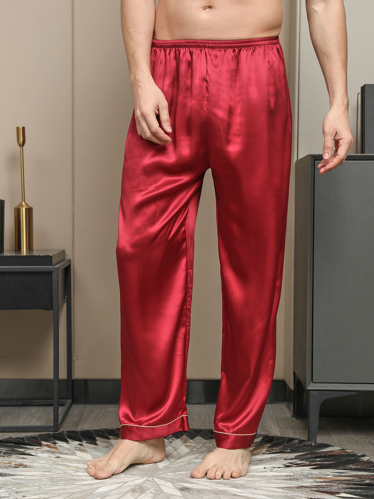 [أحمر] SilkSilky-SA الحرير الخالص Mens Sleep Bottoms 004