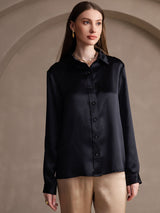 [أسود] SilkSilky-SA Long Sleeve Lapel Collar بلايز نسائية 001
