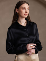 [أسود] SilkSilky-SA Long Sleeve Lapel Collar بلايز نسائية 004