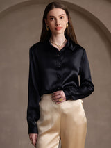 [أسود] SilkSilky-SA Long Sleeve Lapel Collar بلايز نسائية 005