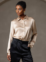[شامبانيا] SilkSilky-SA Long Sleeve Lapel Collar بلايز نسائية 003