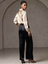 [شامبانيا] SilkSilky-SA Long Sleeve Lapel Collar بلايز نسائية 004