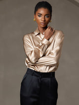[شامبانيا] SilkSilky-SA Long Sleeve Lapel Collar بلايز نسائية 005