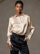 [شامبانيا] SilkSilky-SA Long Sleeve Lapel Collar بلايز نسائية 006