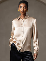 [شامبانيا] SilkSilky-SA Long Sleeve Lapel Collar بلايز نسائية 007