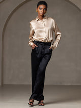 [شامبانيا] SilkSilky-SA Long Sleeve Lapel Collar بلايز نسائية 009