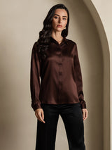 [قهوة] SilkSilky-SA Long Sleeve Lapel Collar بلايز نسائية 001
