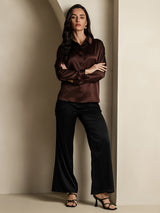 [قهوة] SilkSilky-SA Long Sleeve Lapel Collar بلايز نسائية 007