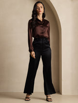 [قهوة] SilkSilky-SA Long Sleeve Lapel Collar بلايز نسائية 009