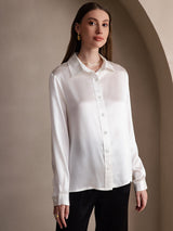 [أبيض] SilkSilky-SA Long Sleeve Lapel Collar بلايز نسائية 003