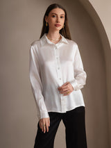 [أبيض] SilkSilky-SA Long Sleeve Lapel Collar بلايز نسائية 004