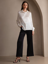 [أبيض] SilkSilky-SA Long Sleeve Lapel Collar بلايز نسائية 007