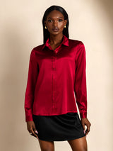 [خمر] SilkSilky-SA Long Sleeve Lapel Collar بلايز نسائية 001