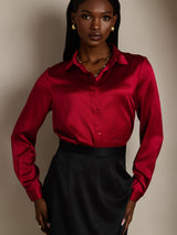 [خمر] SilkSilky-SA Long Sleeve Lapel Collar بلايز نسائية 005