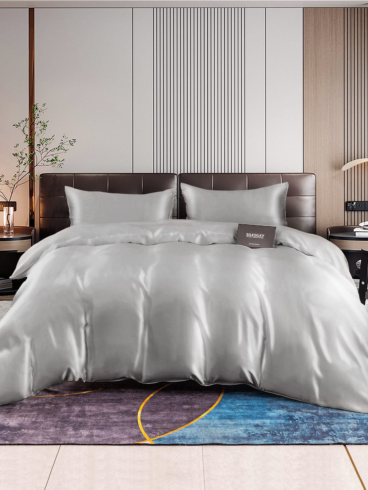 [فضة] SilkSilky-SA 22Momme الحرير الخالص Bedding Set 001