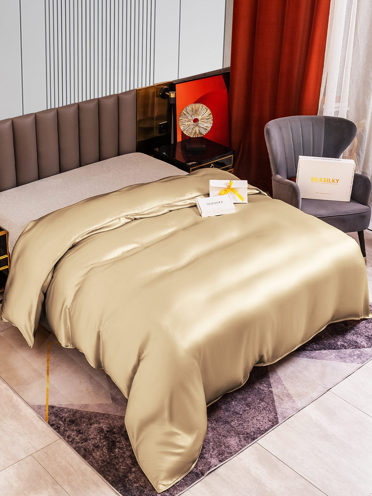 [المياه الخضراء] SilkSilky-SA 22Momme الحرير الخالص Duvet Cover 008