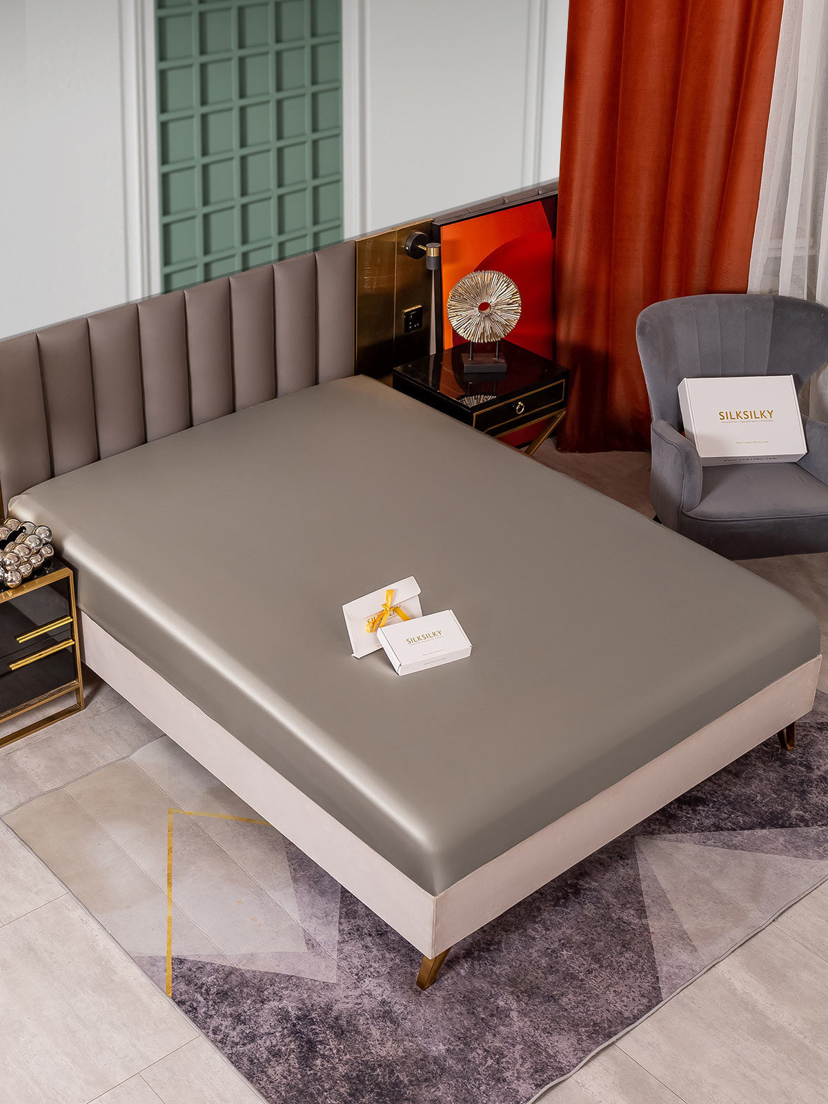 [رمادي] SilkSilky-SA 25Momme الحرير الخالص Sheet 001