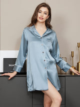 [الأزرق الصلب] SilkSilky-SA الأكمام الطويلة طوق ذو فتحة باس النوم 001