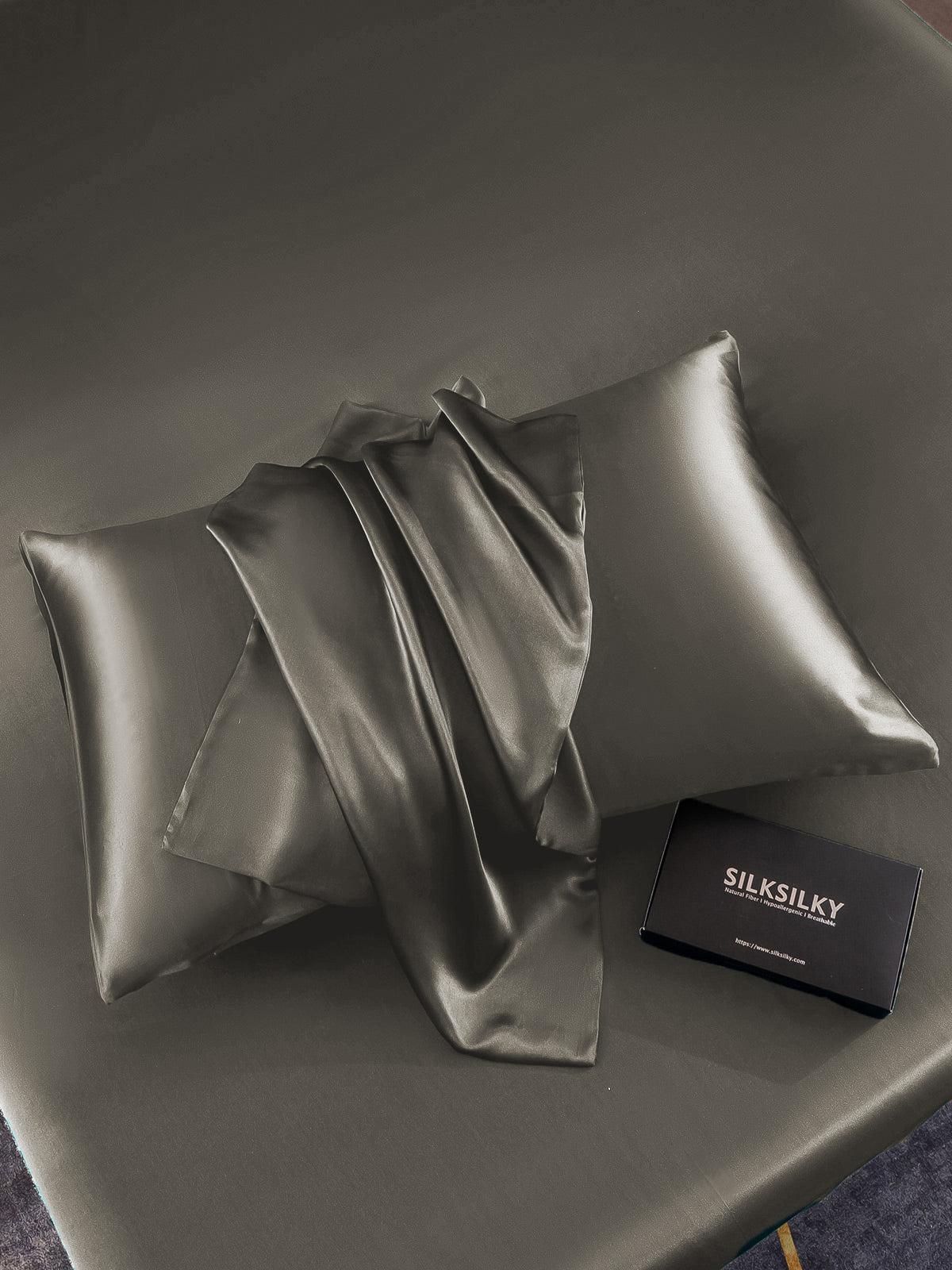 [الرمادي الداكن] SilkSilky-SA 19Momme الحرير الخالص Pillowcase 005