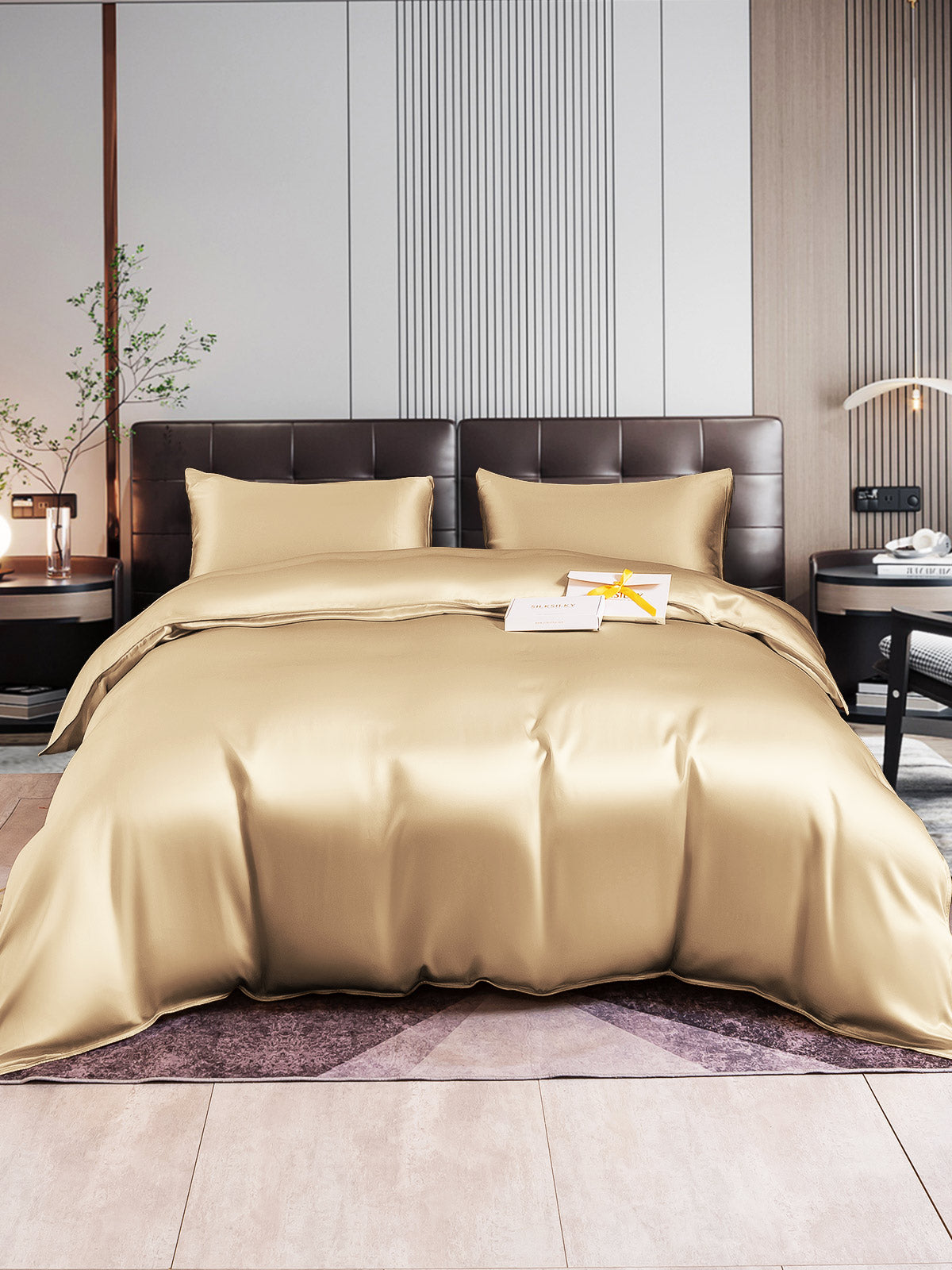 [اللون البيج] SilkSilky-SA 22Momme الحرير الخالص Bedding Set 001