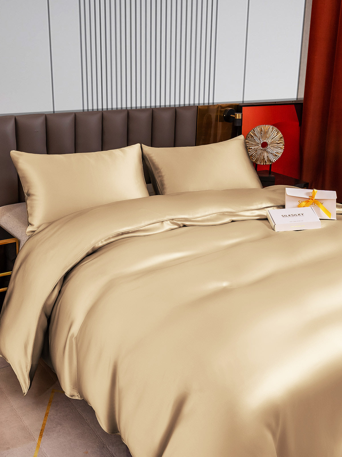 [اللون البيج] SilkSilky-SA 22Momme الحرير الخالص Bedding Set 003