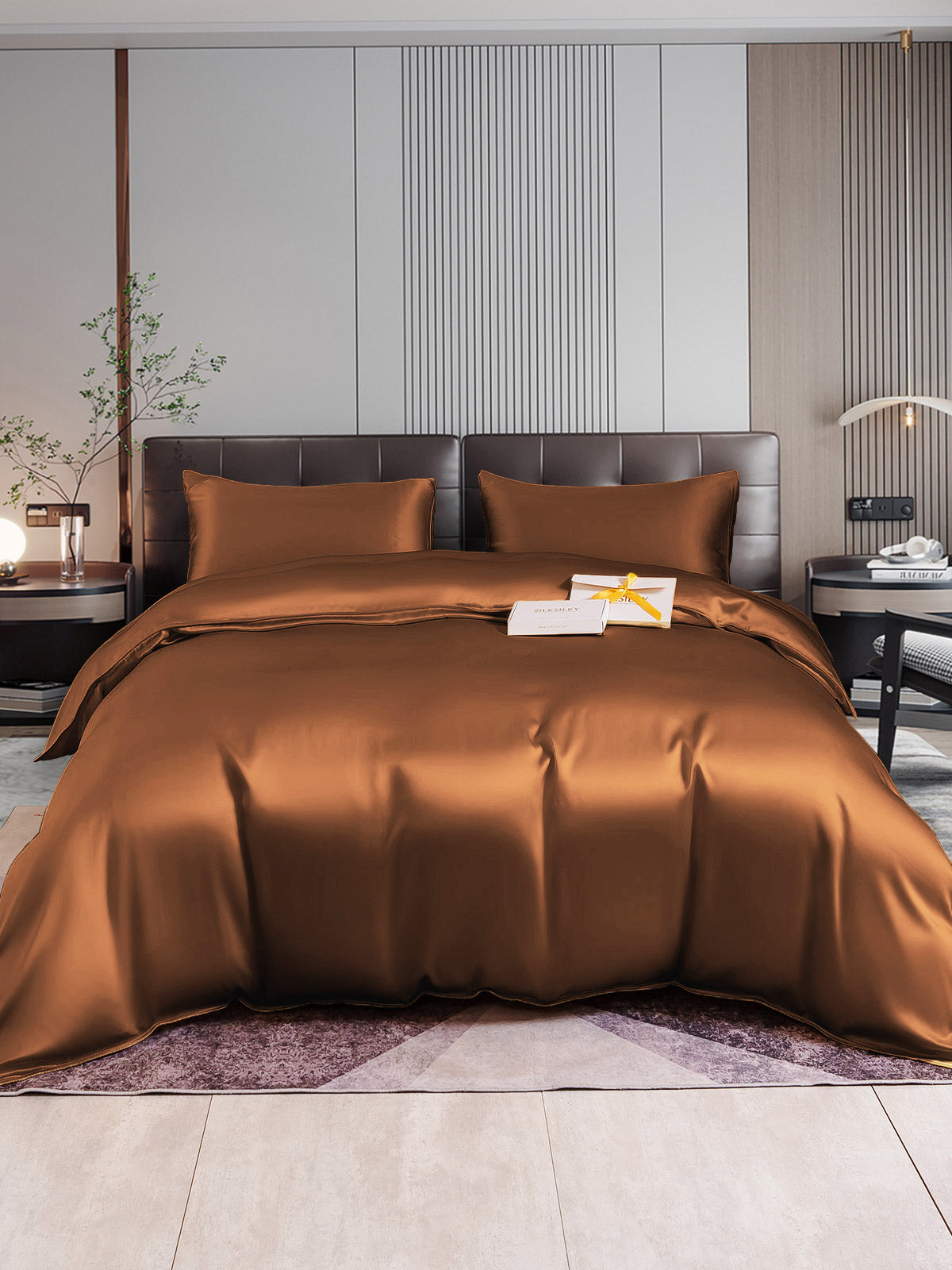 [قهوة] SilkSilky-SA 22Momme الحرير الخالص Bedding Set 001