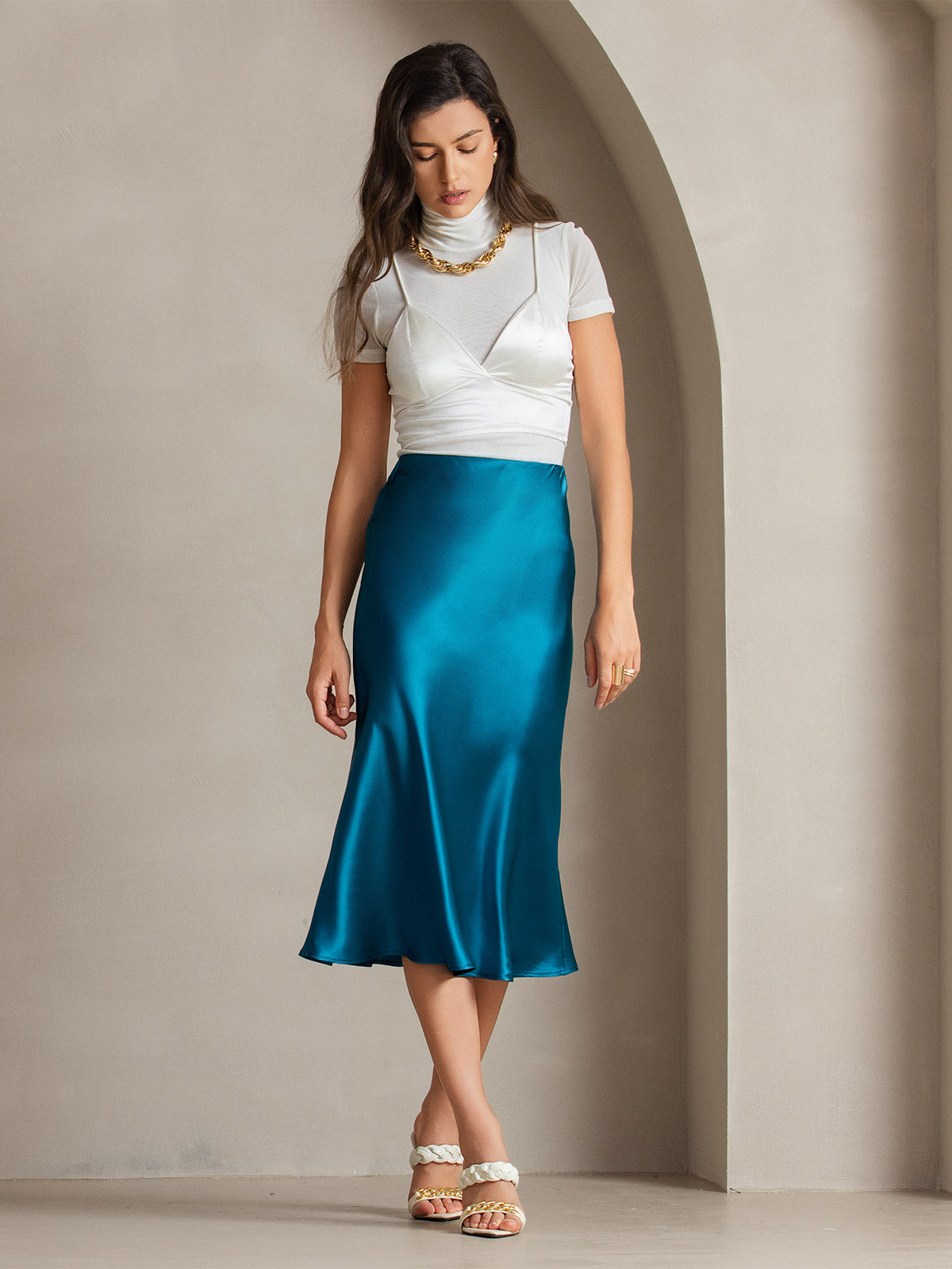 [المياه الخضراء] SilkSilky-SA 19Momme الحرير الخالص Skirt 005