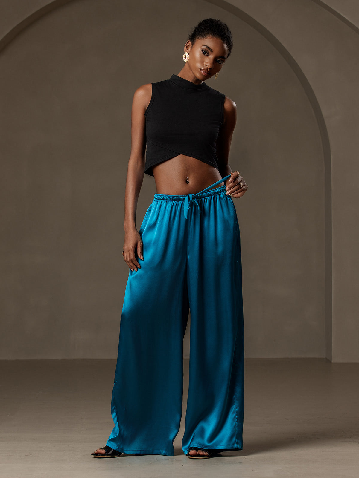 [المياه الخضراء] SilkSilky-SA الحرير الخالص Womens Pants 005
