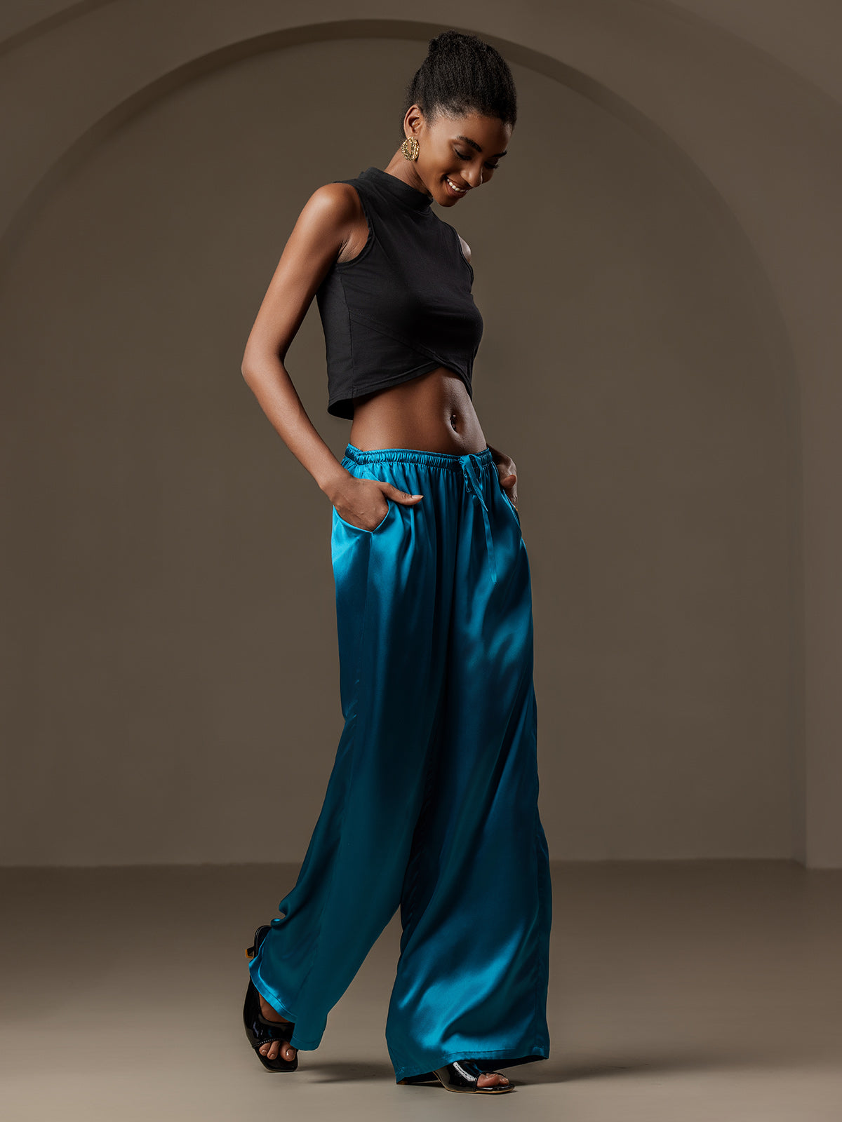 [المياه الخضراء] SilkSilky-SA الحرير الخالص Womens Pants 006
