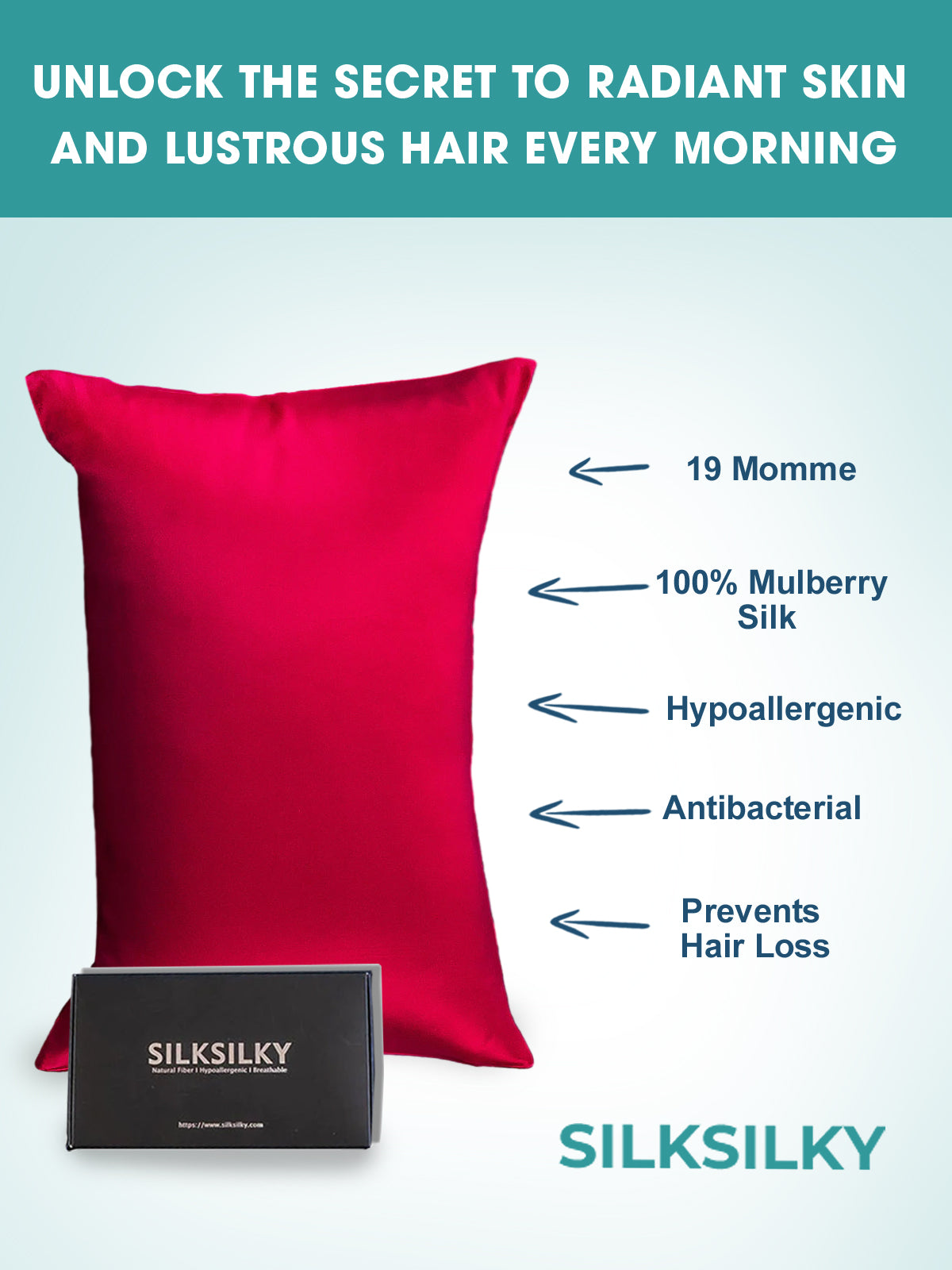 [خمر] SilkSilky-SA 19Momme الحرير الخالص Pillowcase 003