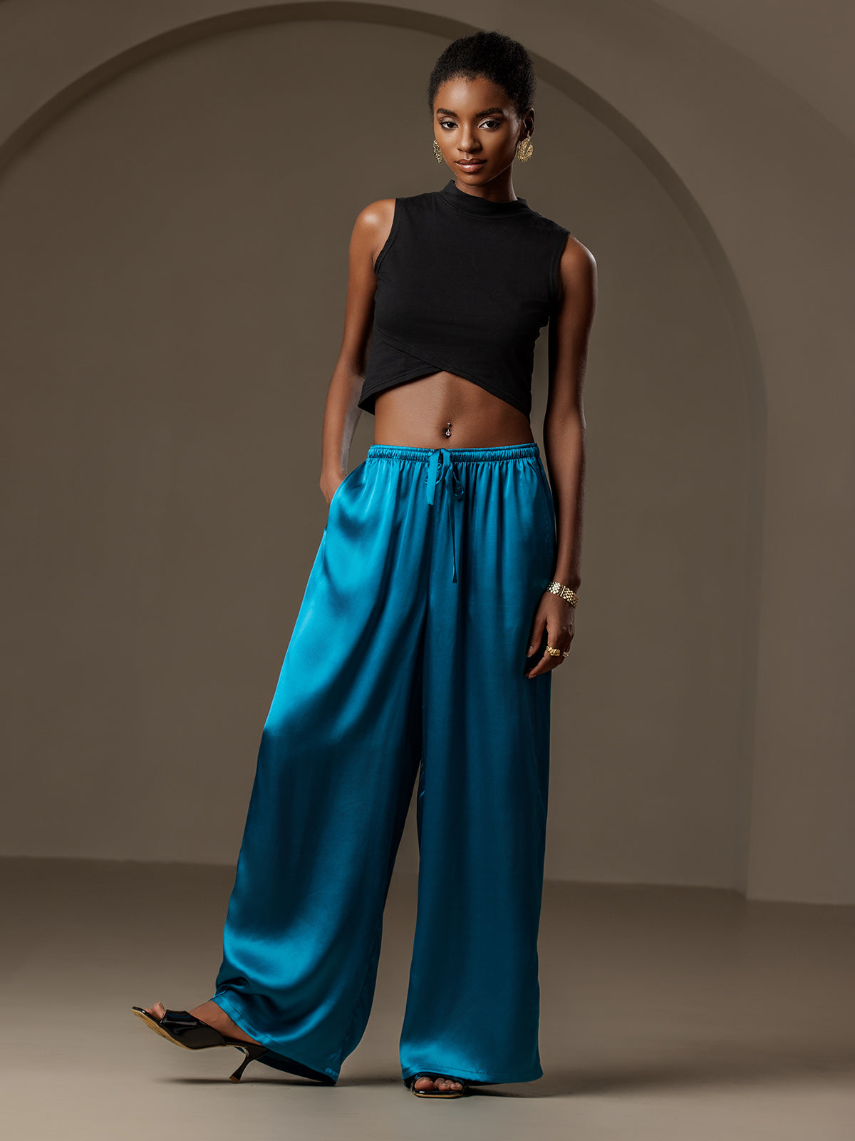 [المياه الخضراء] SilkSilky-SA Pure Silk Womens Pants 004