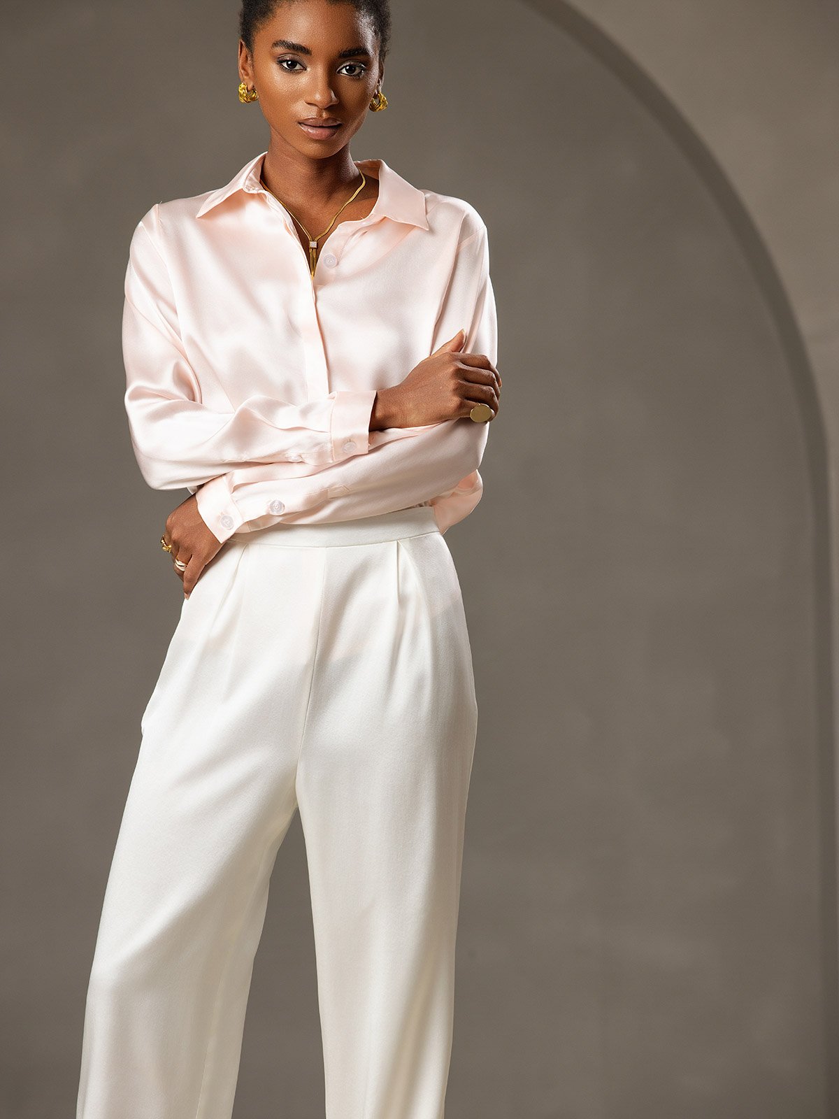 [أبيض] SilkSilky-SA 19Momme الحرير Womens Pants 003