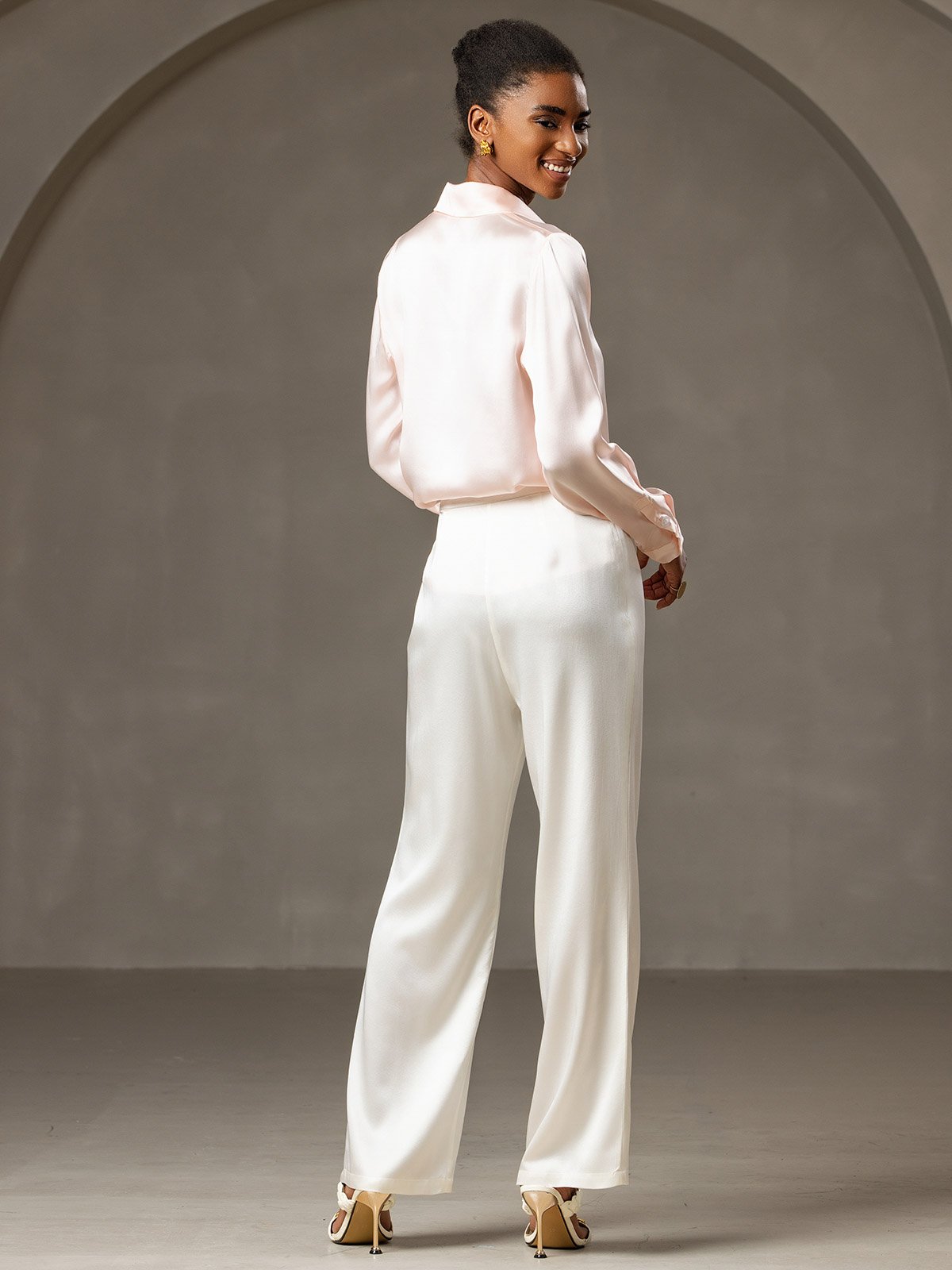 [أبيض] SilkSilky-SA 19Momme الحرير Womens Pants 004