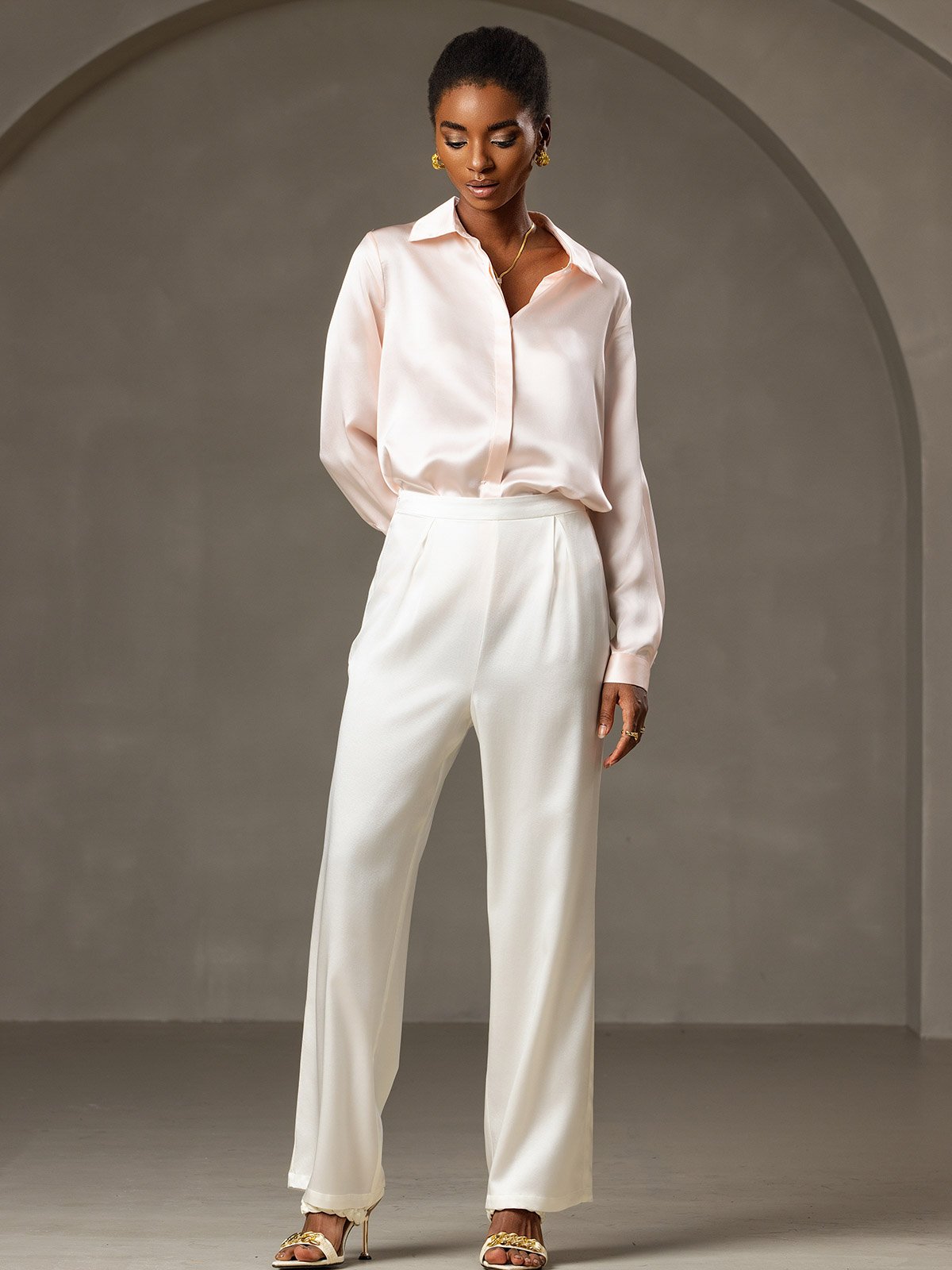 [أبيض] SilkSilky-SA 19Momme الحرير Womens Pants 006