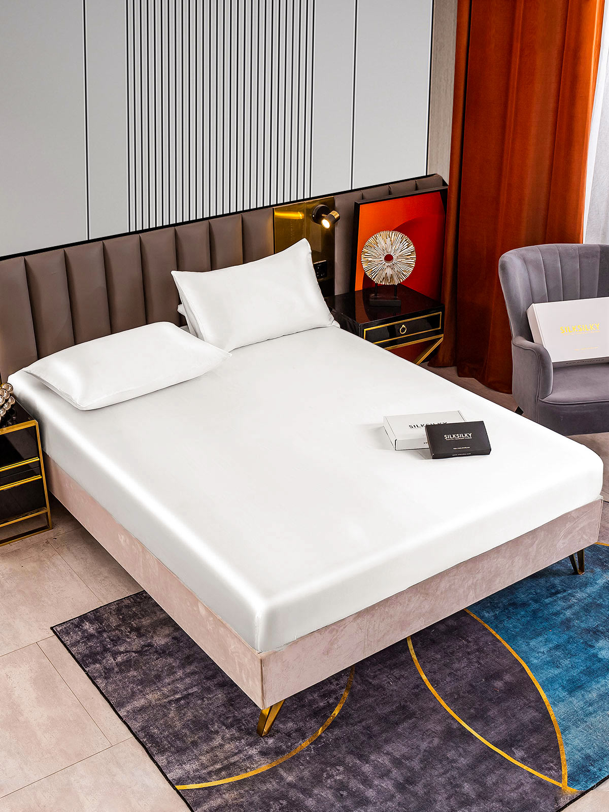 [أبيض] SilkSilky-SA 22Momme الحرير الخالص Bedding Set 002