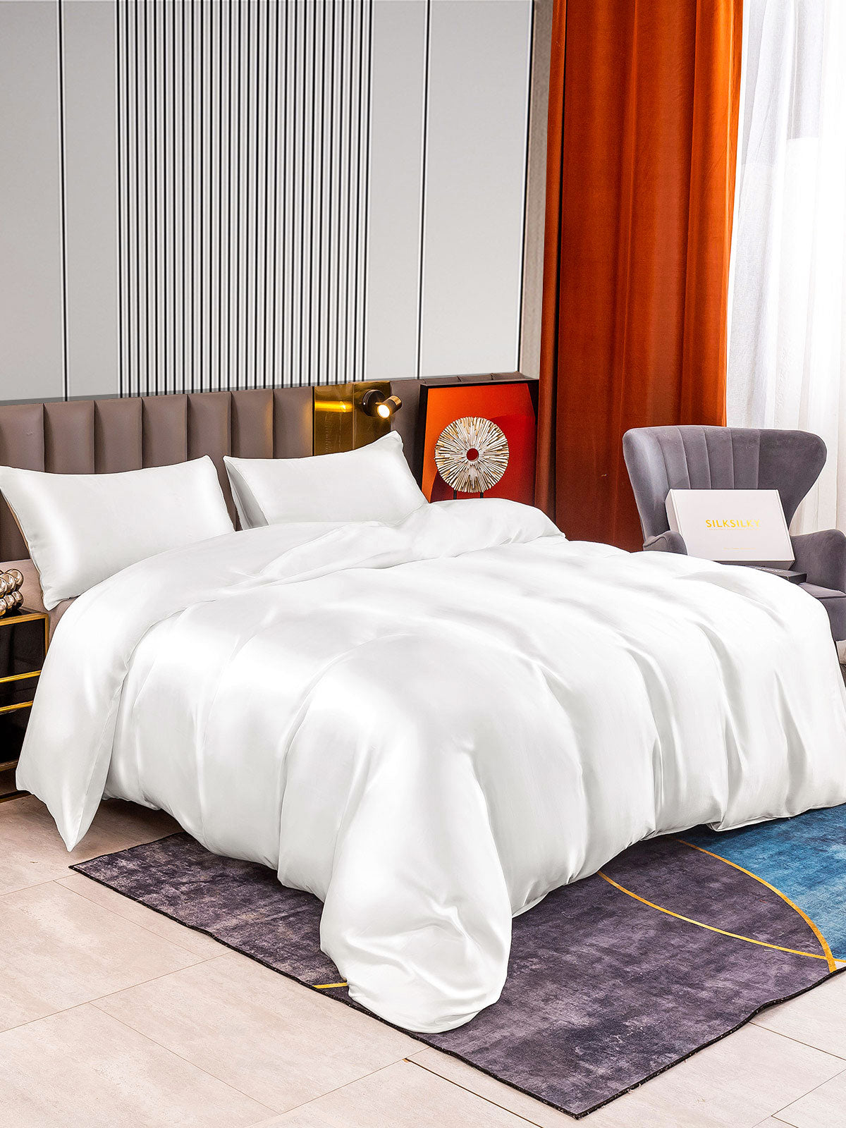 [أبيض] SilkSilky-SA 22Momme الحرير الخالص Bedding Set 002