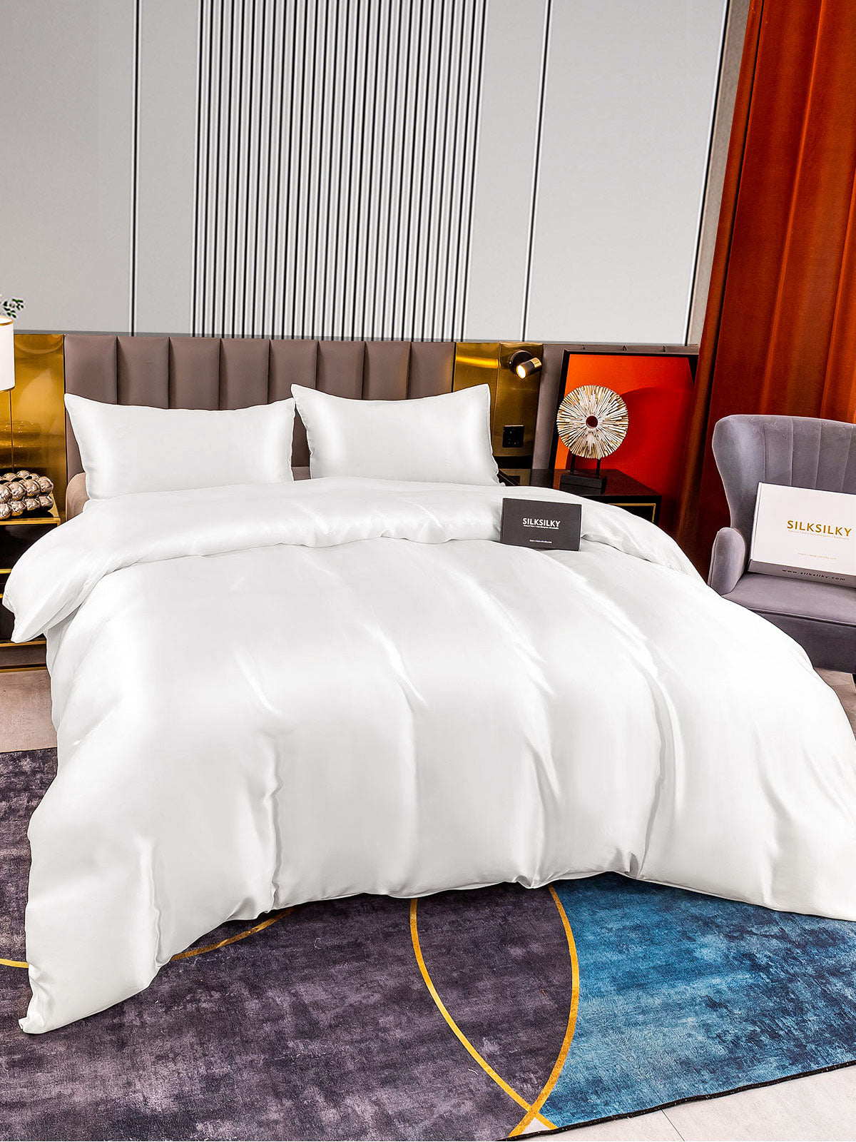 [أبيض] SilkSilky-SA 22Momme الحرير الخالص Bedding Set 003