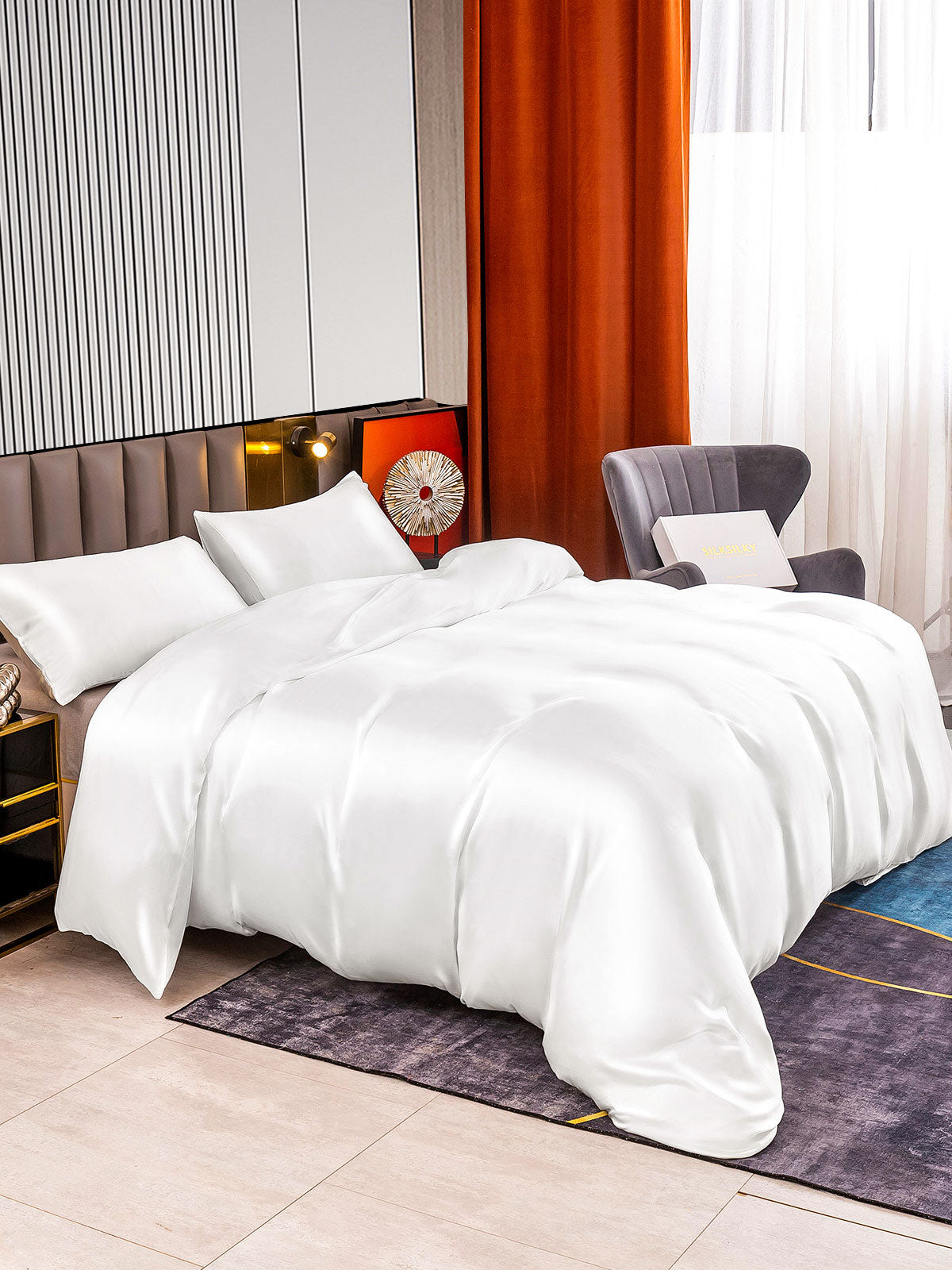[أبيض] SilkSilky-SA 22Momme الحرير الخالص Bedding Set 004
