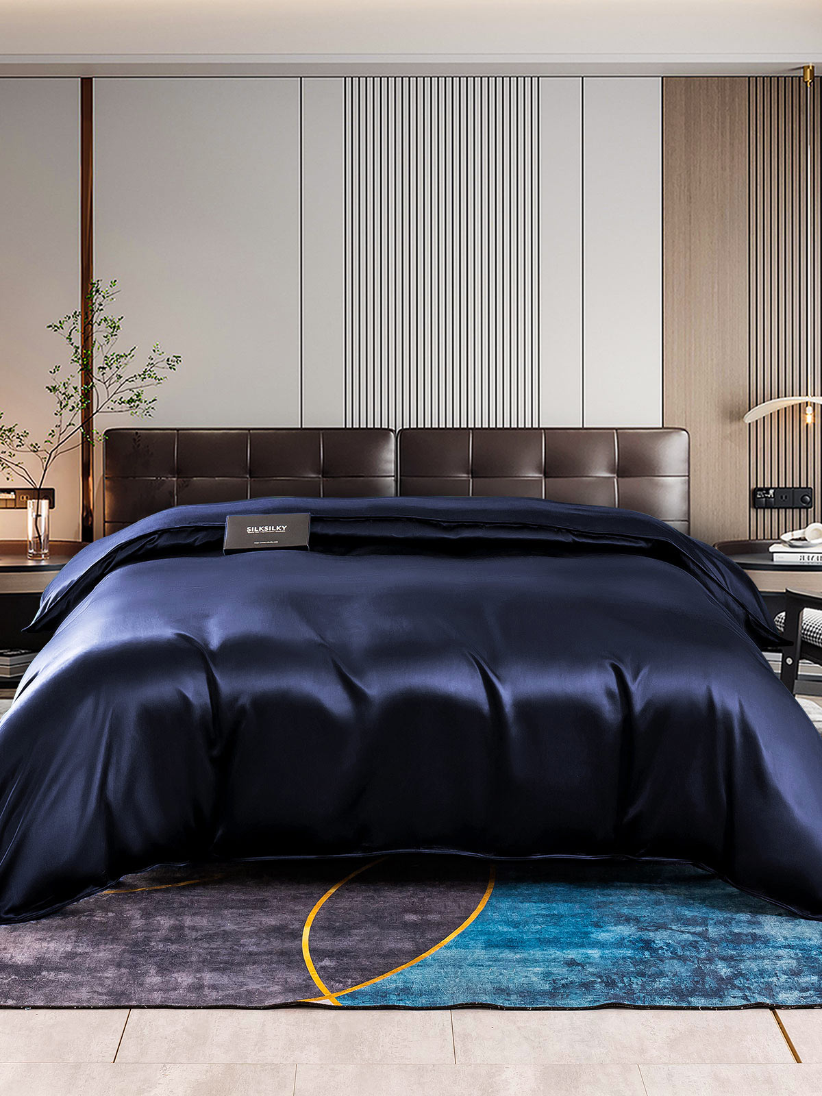 [أزرق غامق] SilkSilky-SA 22Momme الحرير الخالص Duvet Cover 001