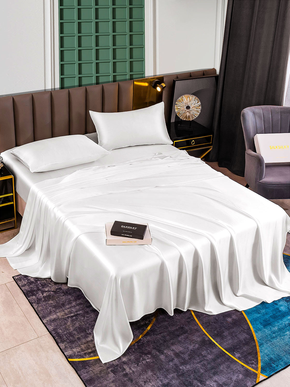 [أبيض] SilkSilky-SA 25Momme الحرير الخالص Bedding Set 002