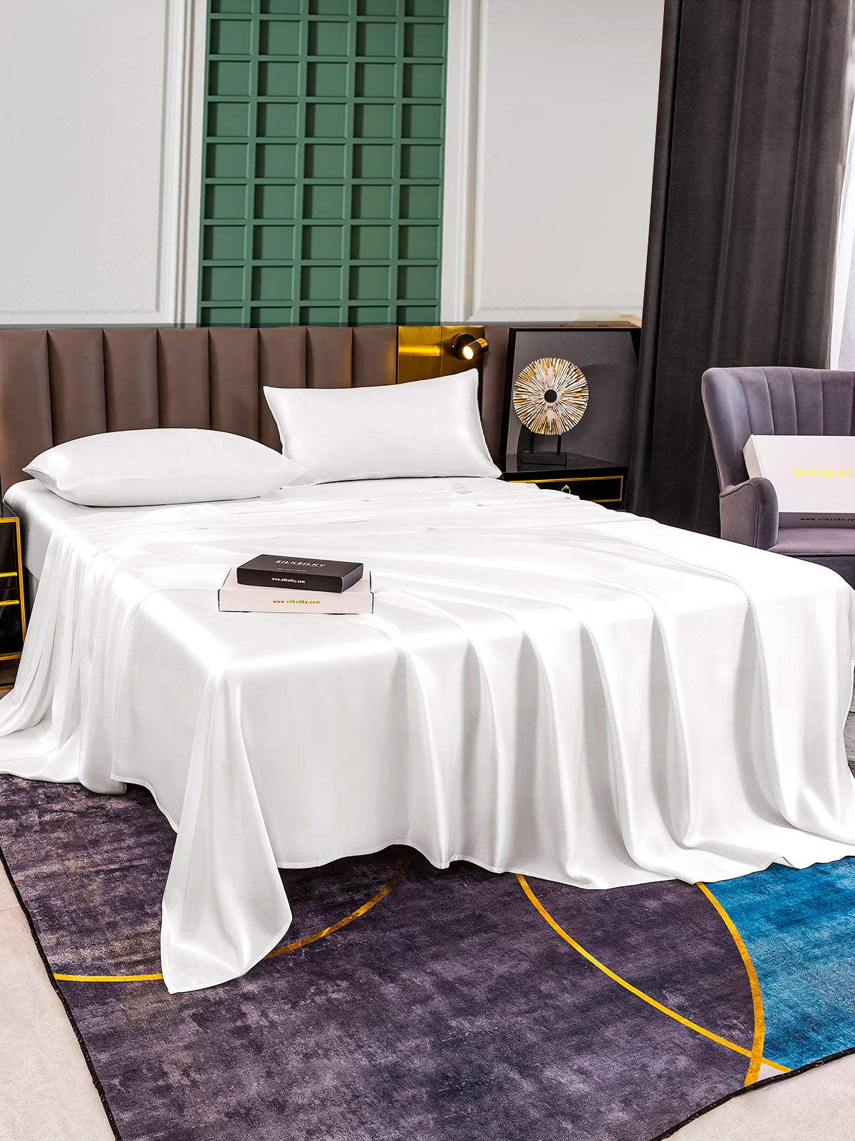 [أبيض] SilkSilky-SA 25Momme الحرير الخالص Bedding Set 003