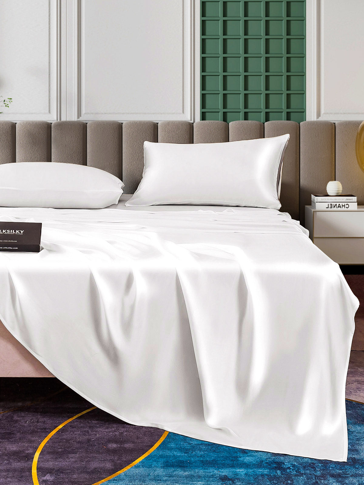 [أبيض] SilkSilky-SA 25Momme الحرير الخالص Bedding Set 004