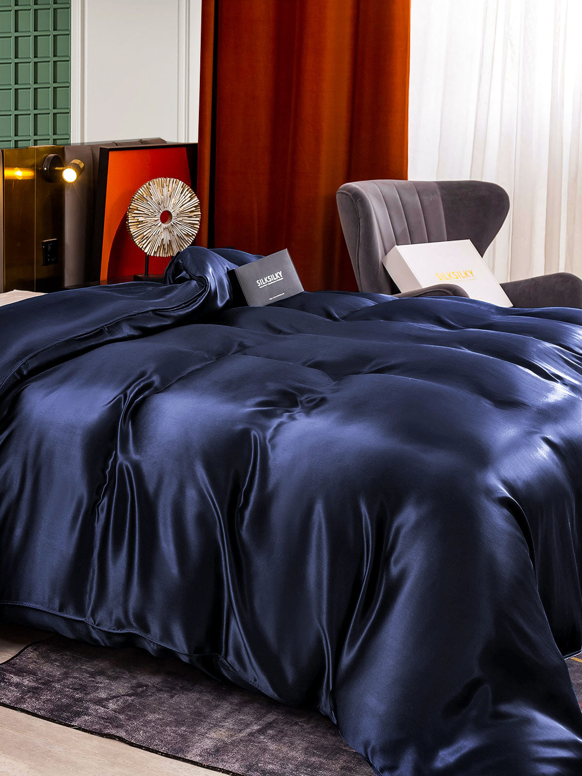 [أزرق غامق] SilkSilky-SA 25Momme الحرير الخالص Duvet Cover 004