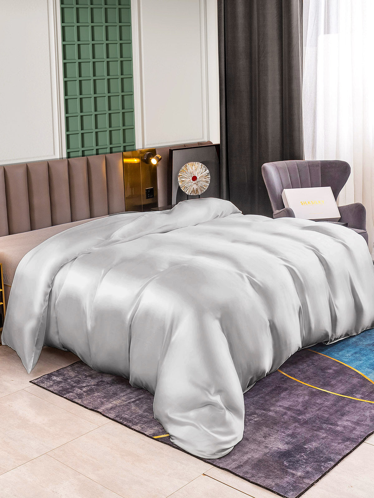 [فضة] SilkSilky-SA 25Momme الحرير الخالص Duvet Cover 001