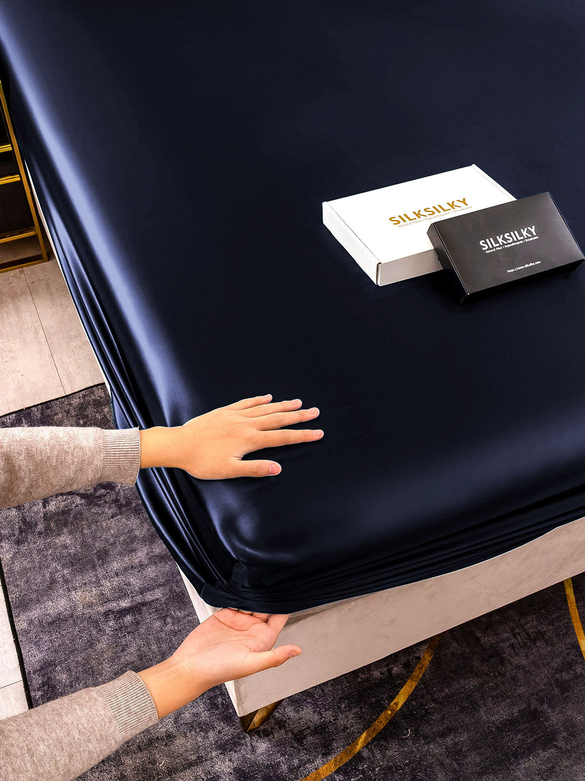 [أزرق غامق] SilkSilky-SA 25Momme الحرير الخالص Sheet 004